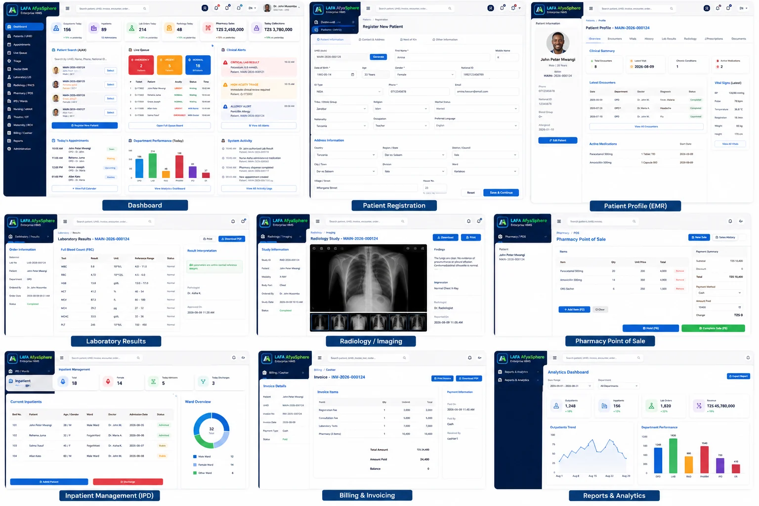 AfyaSphere clinical screens