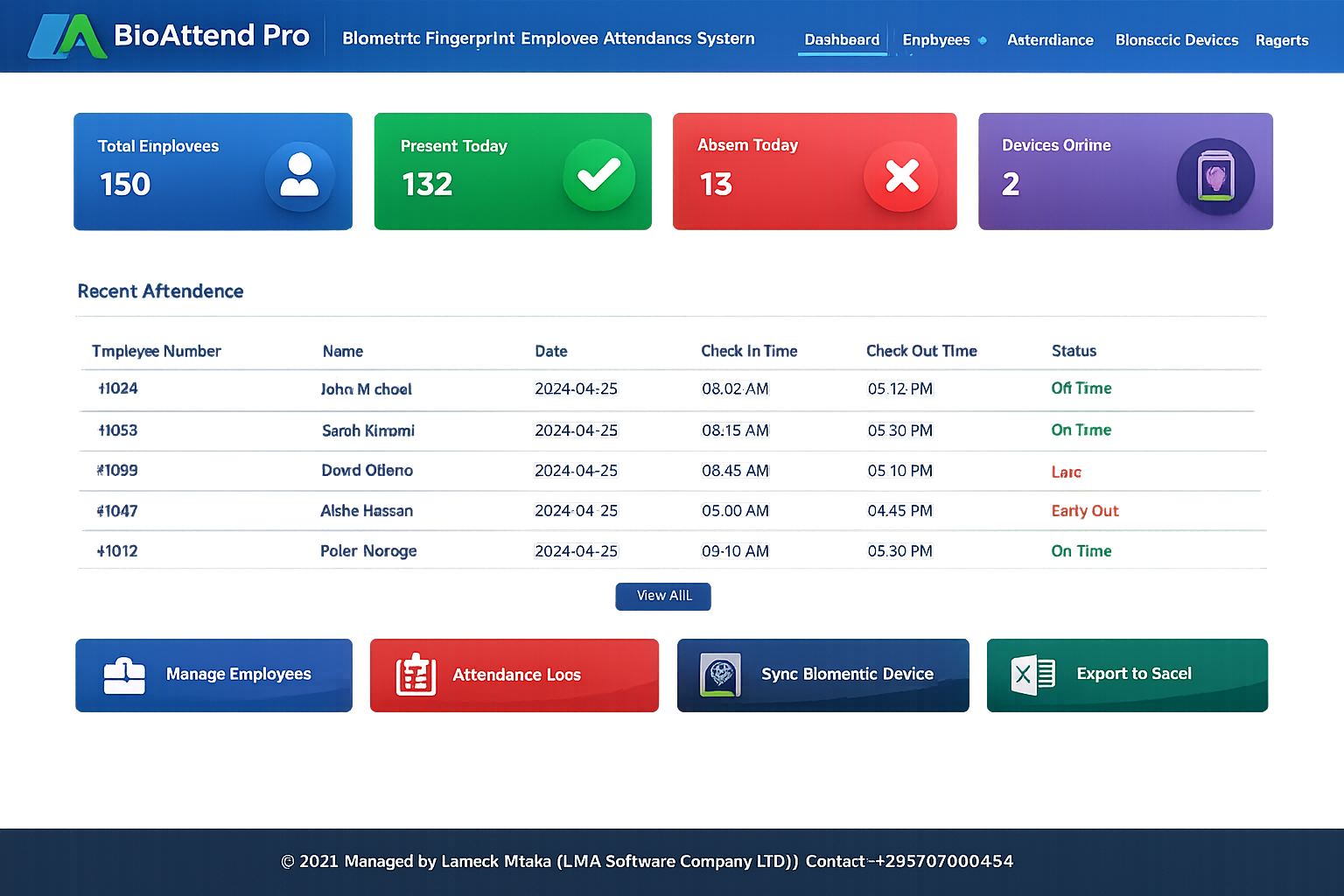 BioAttend attendance dashboard and biometric employee overview
